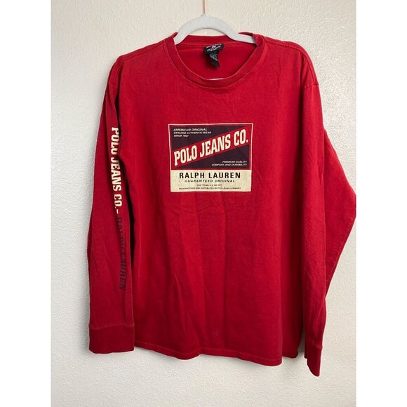 Vintage Polo Jeans Ralph Lauren Mens Shirt size Large Red Graphic Logo Print Y2K - Picture 1 of 12